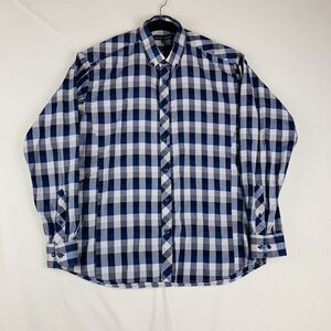 JARED LANG Women's Blue White Plaid Long Sleeve Button Down 100% Cotton Shirt XL